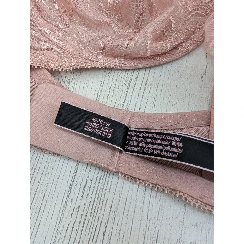 Victoria's Secret Unlined Demi Bra Lace Sheer Pink 36D Adjustable Straps - Picture 6 of 6